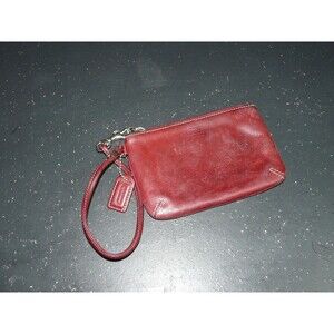 Coach Burgundy Leather Wristlet Wallet Zip w/ Logo Hand Tag & Monogram Interior